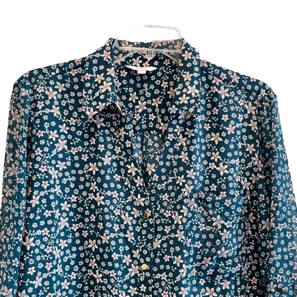 Candie's Parisian Ditsy Floral Adjustable Sleeves Button Up Split Hem Tunic XL - Picture 10 of 16